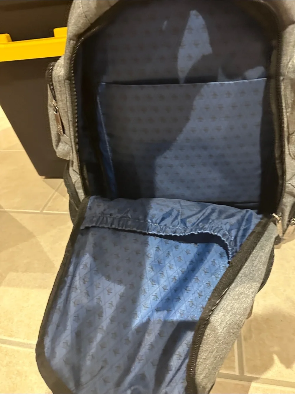 Original Penguin Gray and Brown Multi-Zip Everyday Backpack. Great condition!